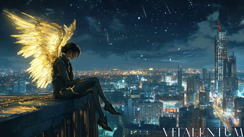 Golden Wings in Urban Solitude AI Image