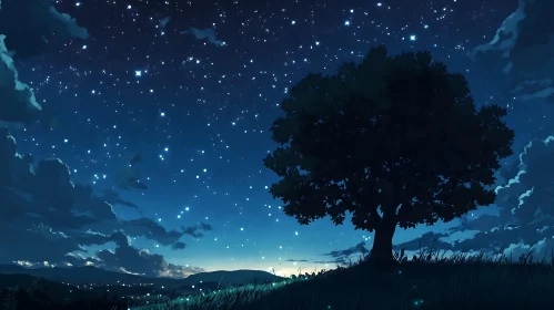 Night Sky and Tree Landscape