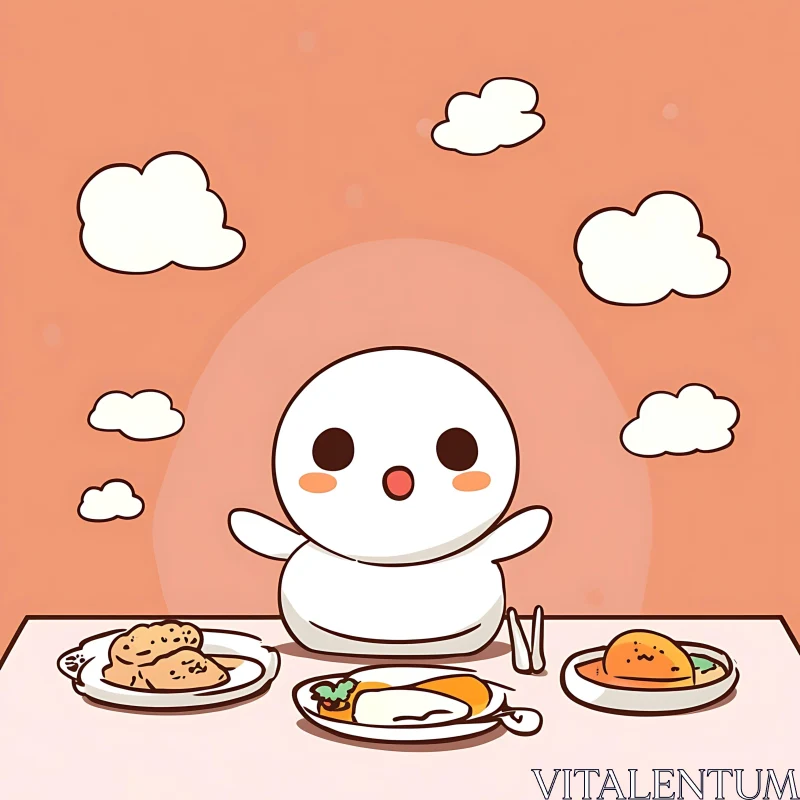 Cute Cartoon Dining Scene AI Image