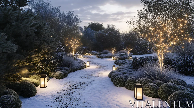 Snowy Garden Illumination AI Image