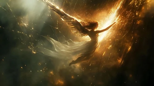 Golden Angel in Smoky Realm Artwork