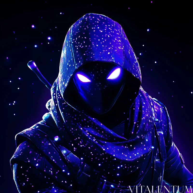 AI ART Cosmic Hooded Character with Glowing Eyes