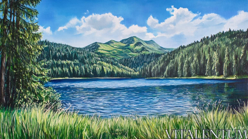 AI ART Peaceful Lake Landscape with Greenery and Mountains