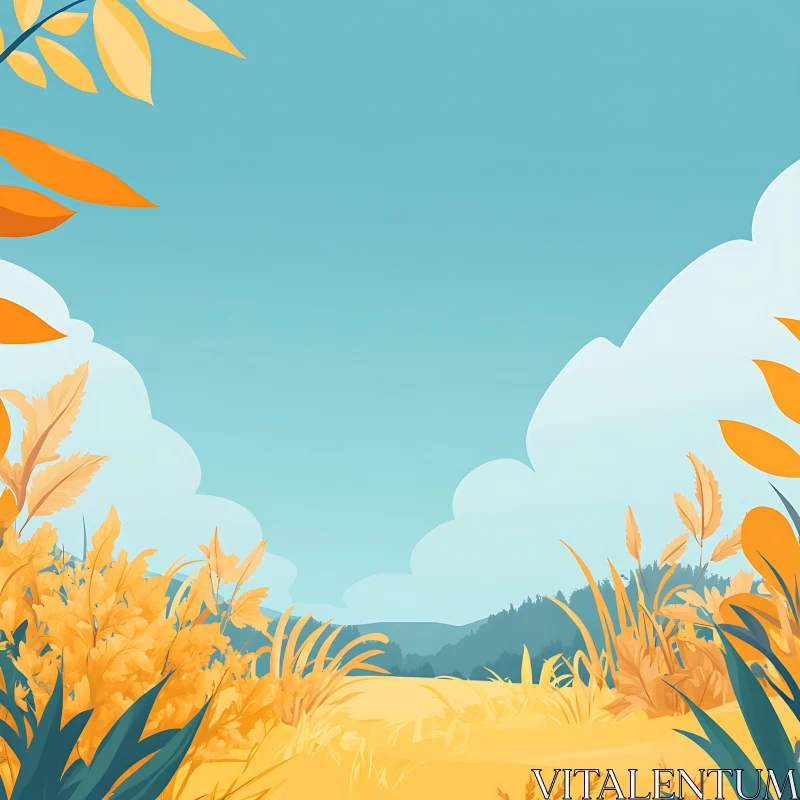 Golden Field Landscape with Blue Sky AI Image