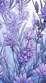 Artistic Illustration of Purple Flowers with Nature Patterns