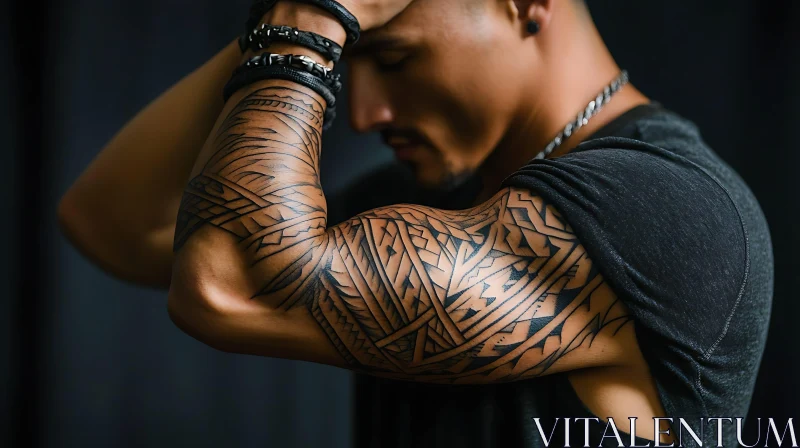 Black Tribal Tattoo on Man's Arm AI Image