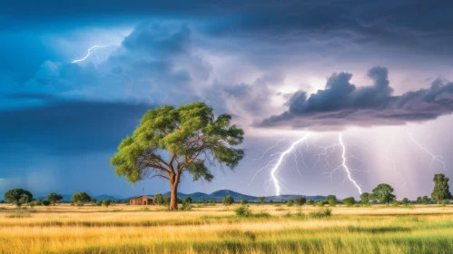 Captivating Lightning and Tree in the Prairie - Nature Photography
