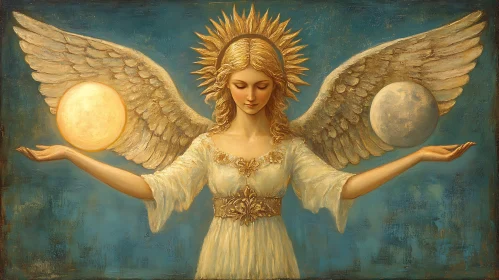 Celestial Harmony: Angel with Sun and Moon