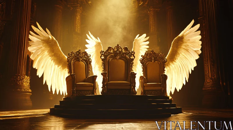 Ornate Thrones and Angelic Wings AI Image