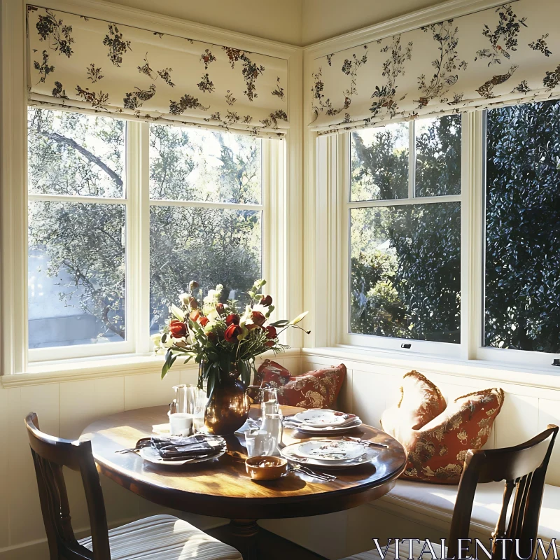 Sunlit Dining Area with Round Table AI Image