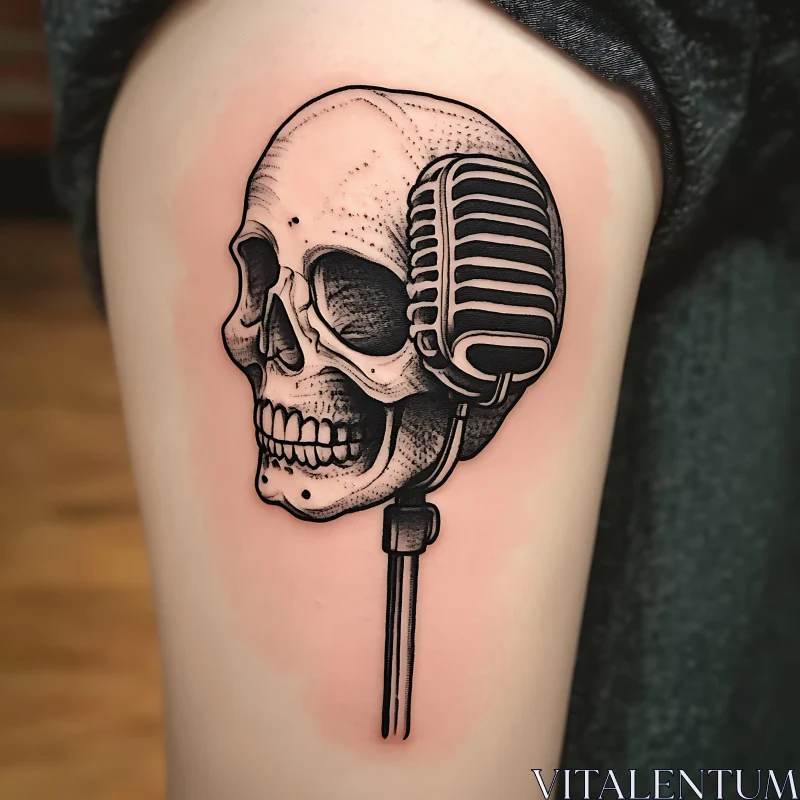 Vintage Microphone Skull Tattoo AI Image