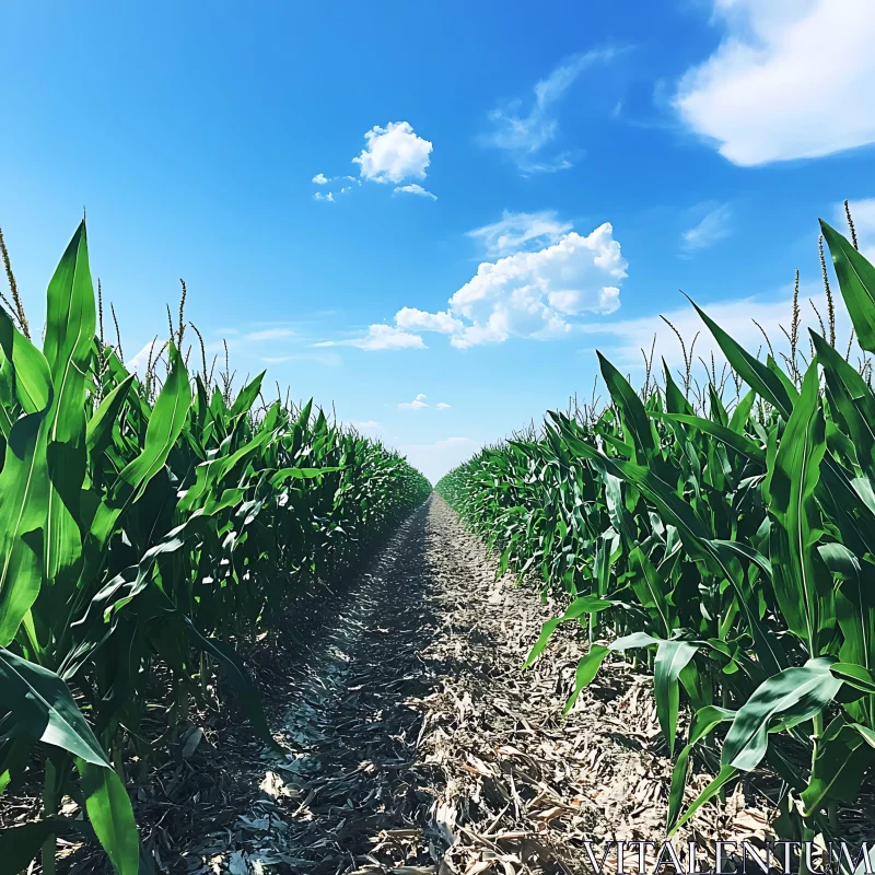 Agricultural Landscape with Corn Plants AI Image