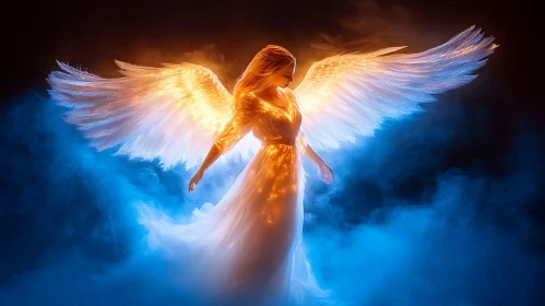 Celestial Angel in Blue Clouds Art
