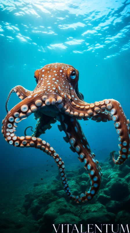 Graceful Octopus Swimming in the Depths of the Ocean AI Image