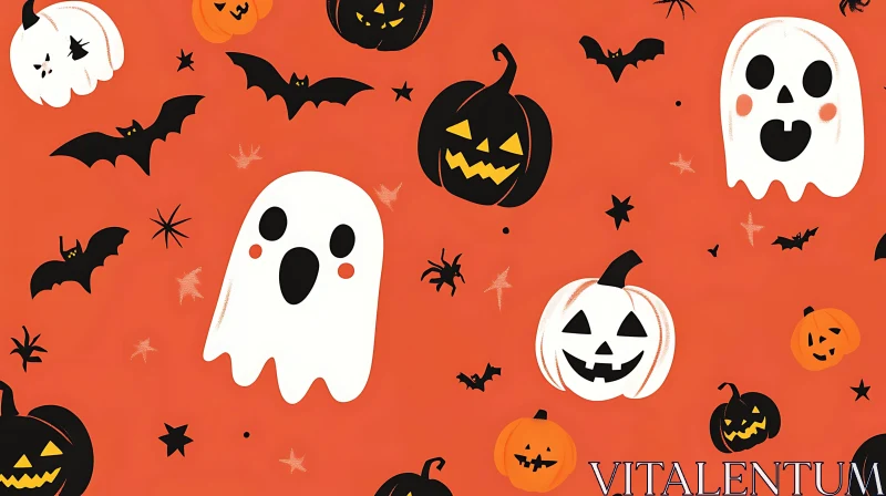 Festive Halloween Ghosts and Pumpkins Design AI Image