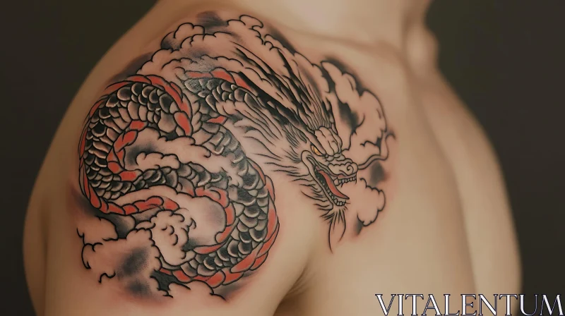 Mythical Dragon Tattoo on Shoulder AI Image