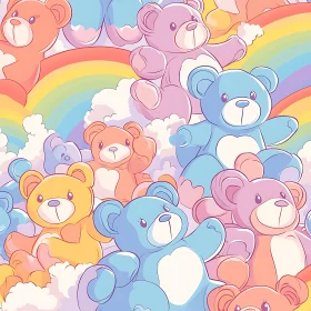 Colorful Teddy Bears in the Clouds