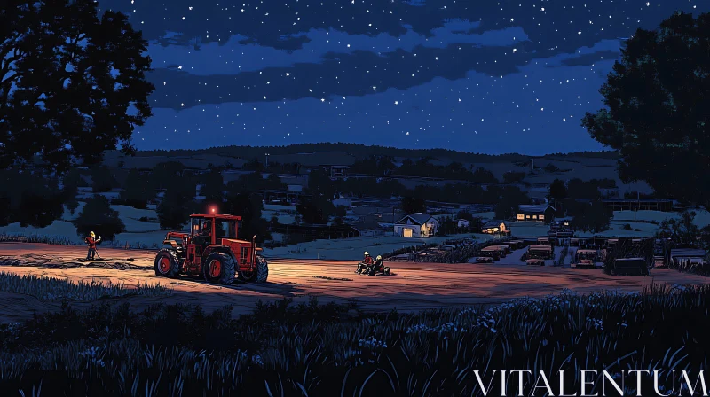 AI ART Starlit Tractor Landscape