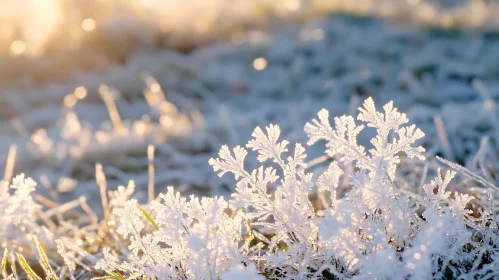 Frost-Covered Grass in Early Morning