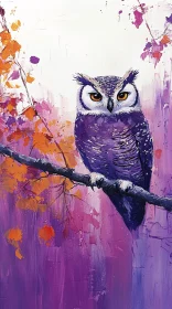 Purple Owl Art on Branch