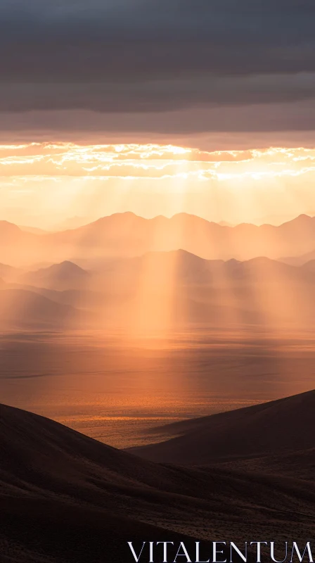 AI ART Sun Rays Over Desert Mountains