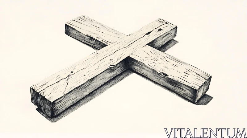 Rustic Wood Cross Artistic Rendition AI Image