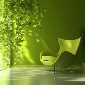 Minimalist Green Room with Plant