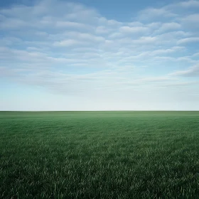 Vast Green Field and Cloudy Blue Sky