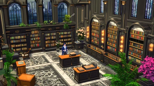 Grand Interior of a Classic Library