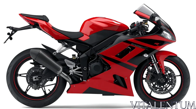 Vivid Red Motorcycle on White Background AI Image