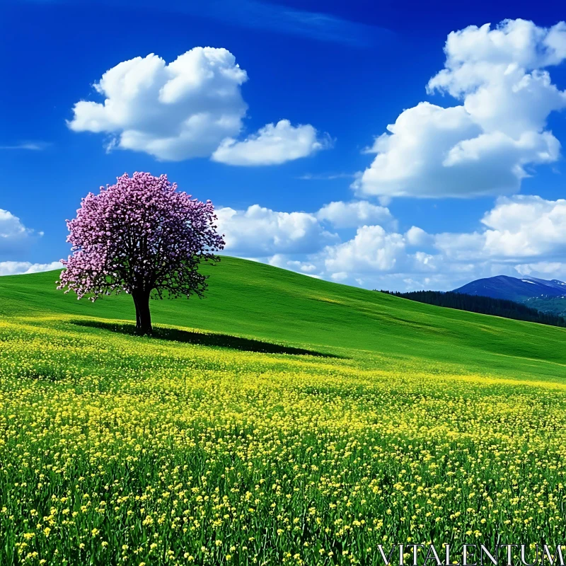 AI ART Pink Tree in a Yellow Field