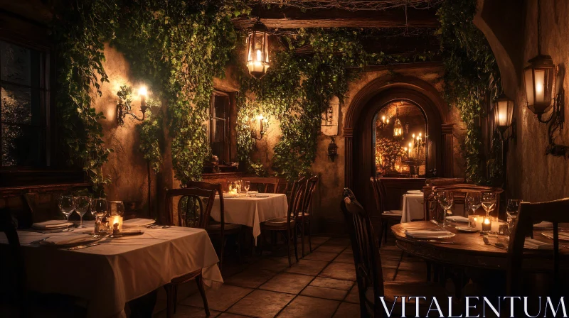 Romantic Dining in an Ivy-Covered Restaurant AI Image