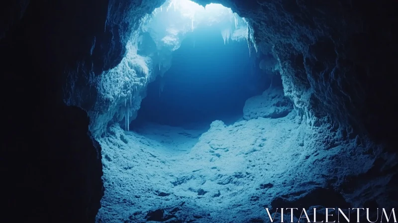 AI ART Blue-Lit Underground Cavern with Stalactites