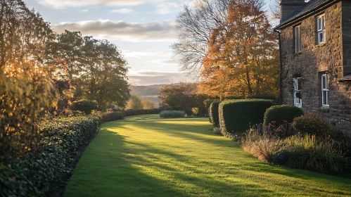 Sunlit Lawn and House