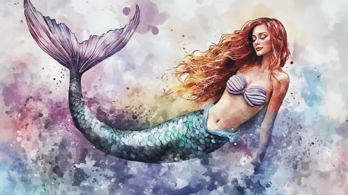 Watercolor Mermaid of the Sea