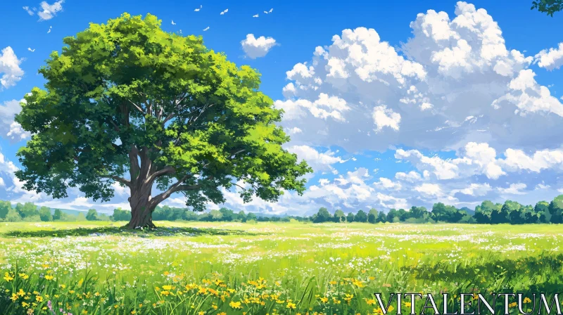 AI ART Green Meadow Under the Blue Sky