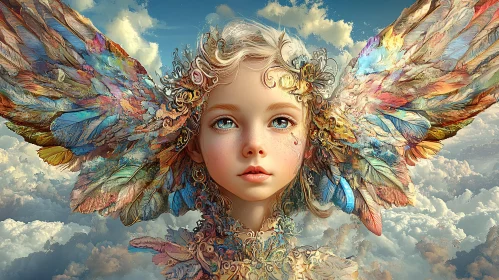 Winged Child Amidst Clouds