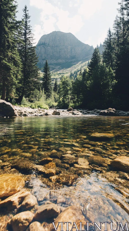 Tranquil Mountain Landscape with Clear Stream AI Image