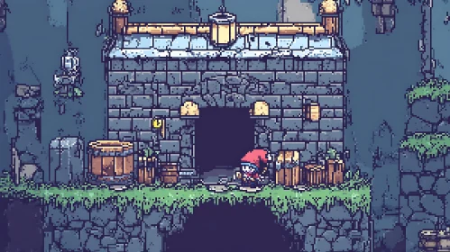 Fantasy Pixel Art Stone House Scene