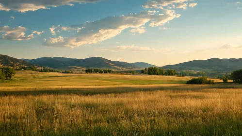 Scenic Mountain View Overlooking Golden Field