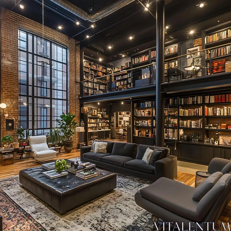 AI ART Luxurious Living Room with Bookshelves