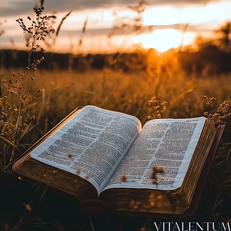 AI ART Sunset Reading in Meadow