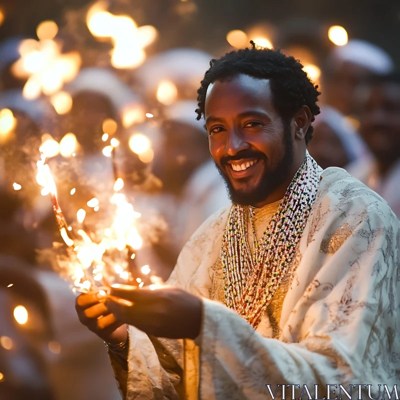 Radiant Smile with Festive Sparklers AI Image