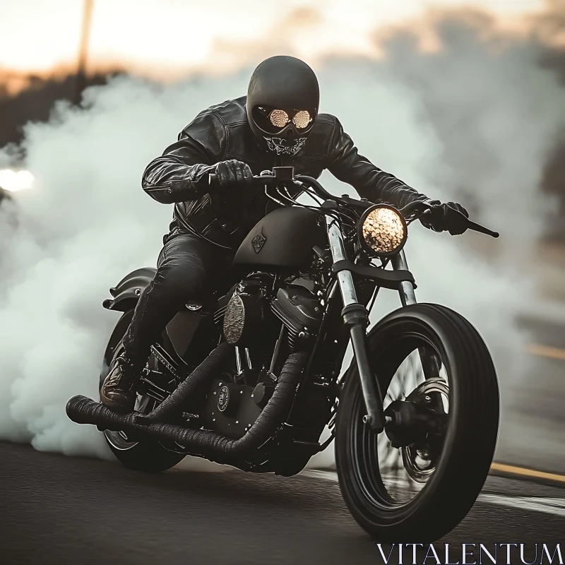 AI ART Dark Motorcycle Rider with Smoke