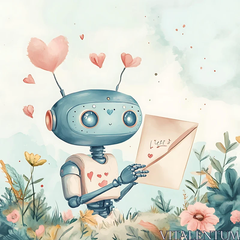 AI ART Romantic Robot with Letter and Hearts