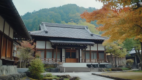 Traditional Building in Fall Scenery