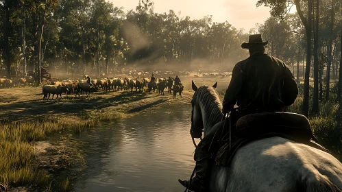 Cattle Drive at Sunset