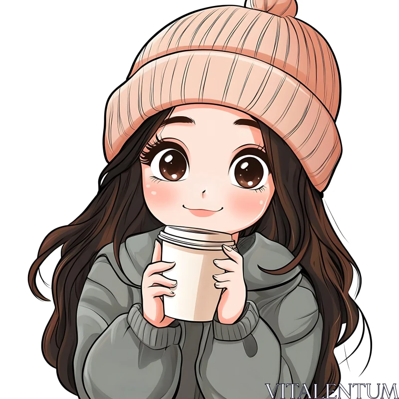 Cartoon Girl Enjoying Coffee AI Image