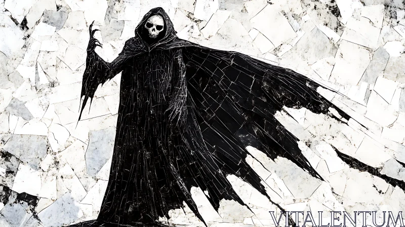 AI ART Grim Reaper in Fractured Monochrome