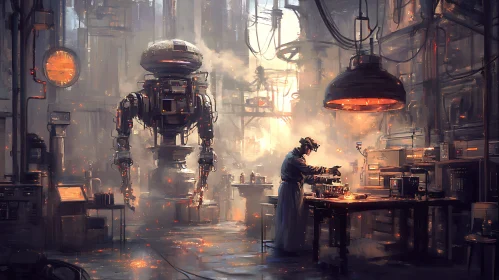 Industrial Age Robot Creation Scene